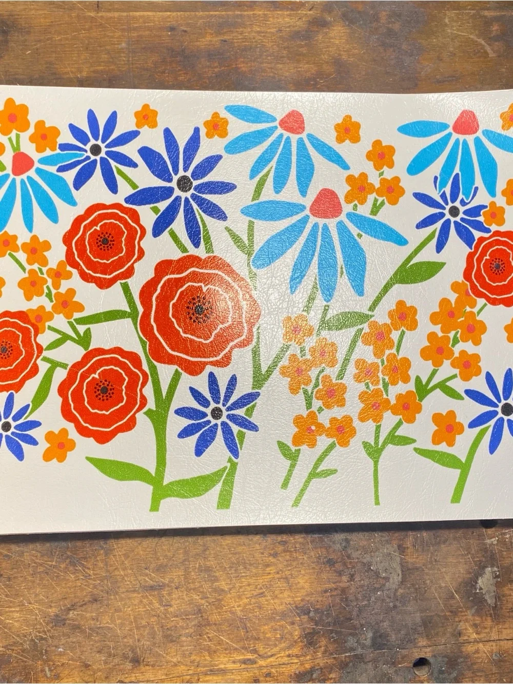 Set of 4 Vintage Crate & Barrel Vinyl Placemats Bright Wildflowers 12 x 17 In.
